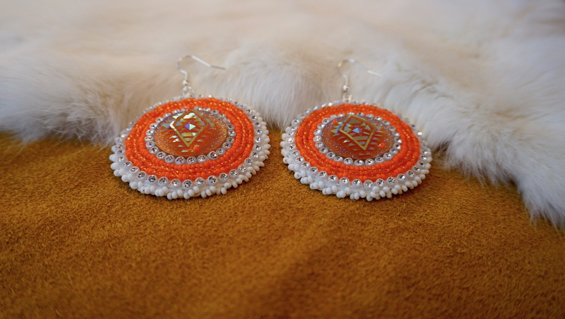 Large Circular Orange Dangle Earrings