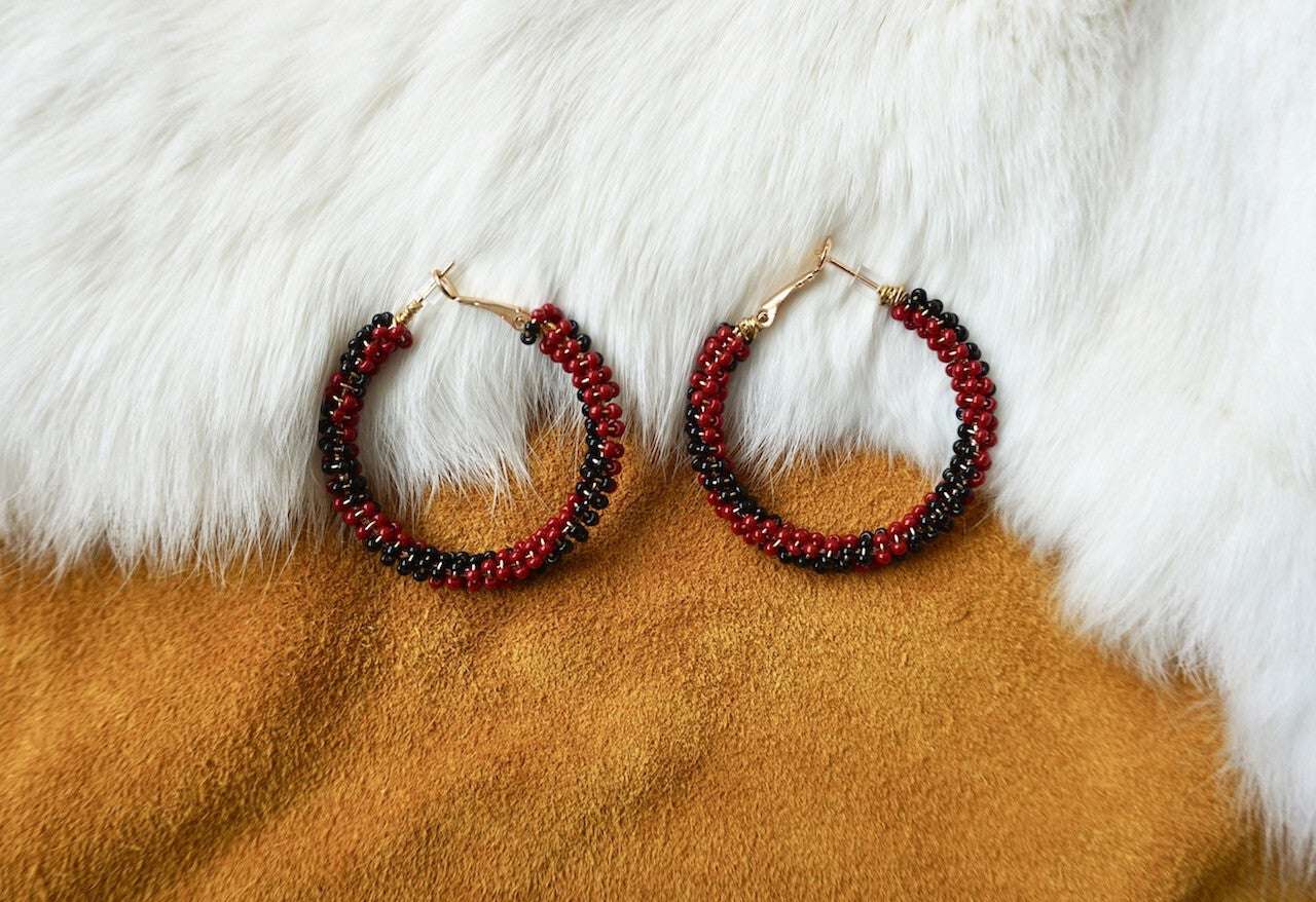 Red beaded discount hoop earrings