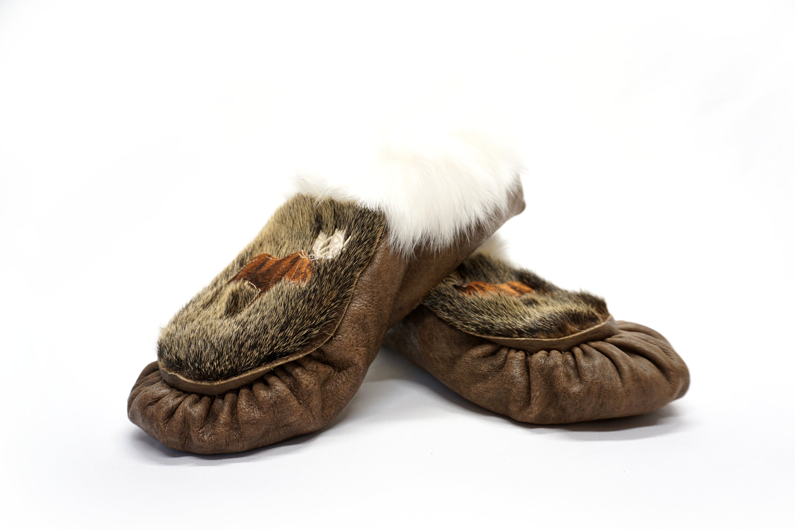 Brown Seal Skin Moccasins With Rabbit Fur
